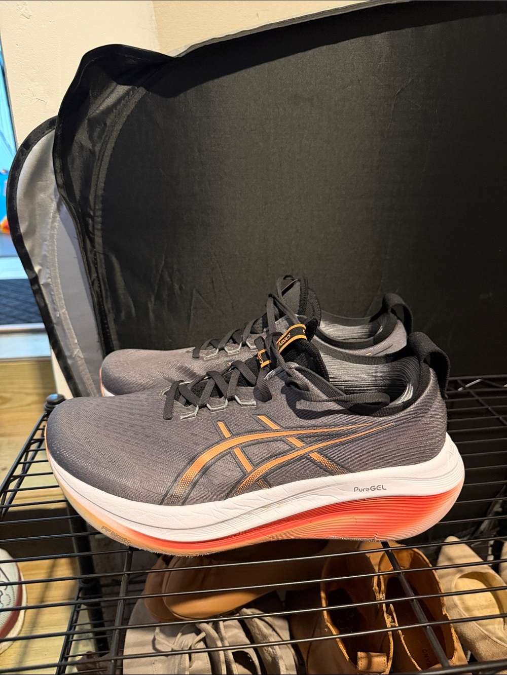 ASICS Men's Gray Athletic Running Shoes with Orange Accents